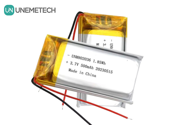 UNEMETECH 3.7V Li-ion Polymer Battery 500mAh Lithium Polymer Battery 802036 1.85Wh LiPo Battery