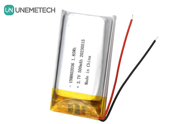 UNEMETECH 3.7V Li-ion Polymer Battery 500mAh Lithium Polymer Battery 802036 1.85Wh LiPo Battery