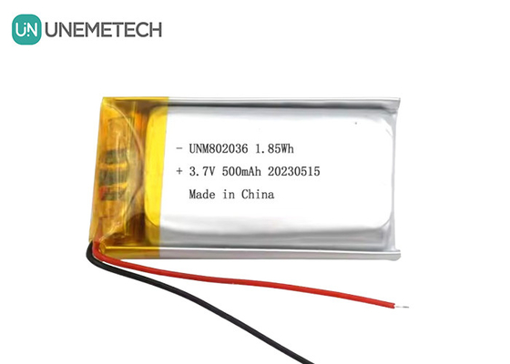 UNEMETECH 3.7V Li-ion Polymer Battery 500mAh Lithium Polymer Battery 802036 1.85Wh LiPo Battery