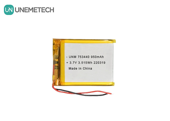 3.7V Lithium Polymer Battery 950mAh 753440 Pouch Battery For Miniature Camera